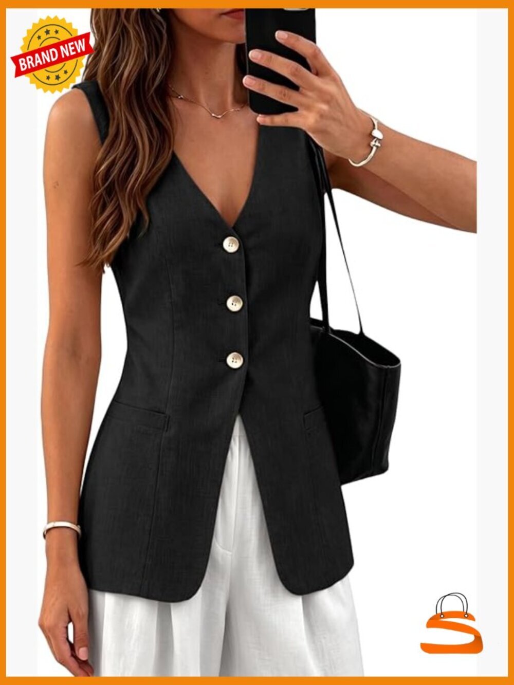 Lightweight Linen Vest Blazer - Sleeveless Business Casual with Pockets